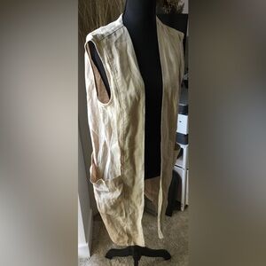 Linenfox Tan-Cream Sleeveless Flowy Utility Vest